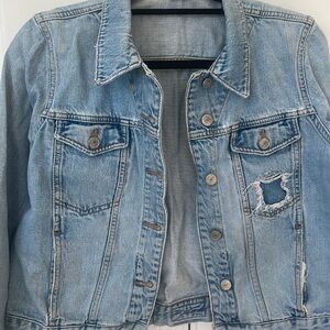 Topshop blue jean denim jacket distressed Light Wash size 10